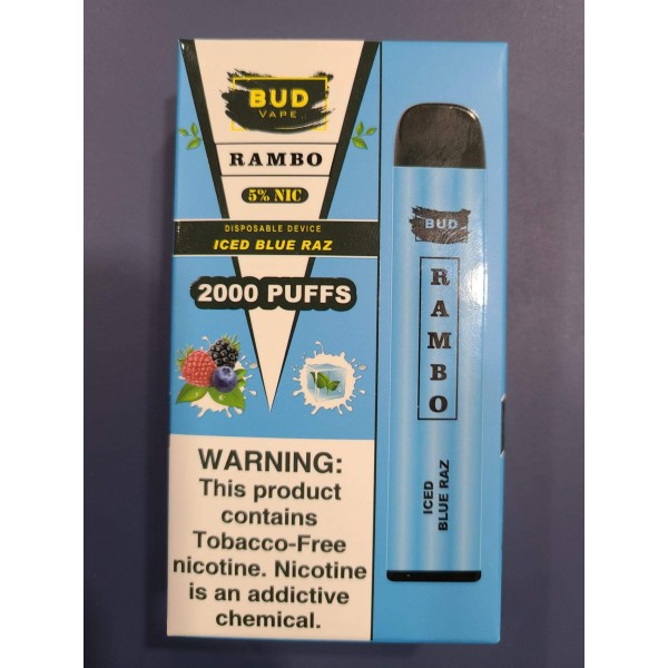 Bud Vape RAMBO Blue Raz ICED 2000 puffs