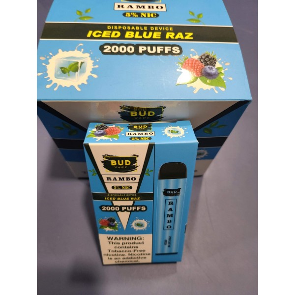Bud Vape RAMBO Blue Raz ICED 2000 puffs